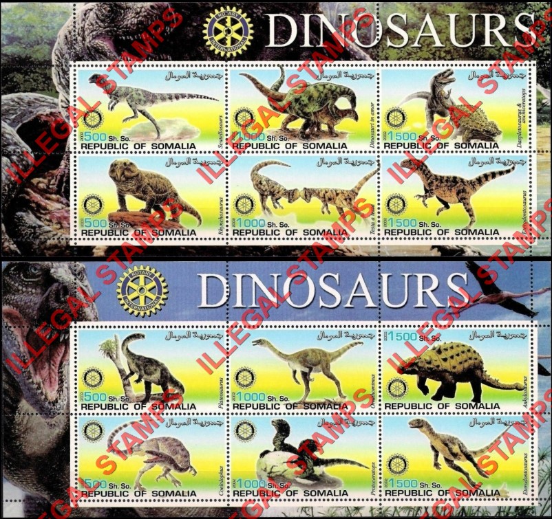 Somalia 2002 Dinosaurs with Rotary International logos Illegal Stamp Souvenir Sheets of 6 (Part 1) Somalia 2002 Dinosaurs with Rotary International logos Illegal Stamp Souvenir Sheets of 6 (Part 1)