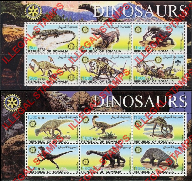 Somalia 2002 Dinosaurs with Rotary International logos Illegal Stamp Souvenir Sheets of 6 (Part 2) Somalia 2002 Dinosaurs with Rotary International logos Illegal Stamp Souvenir Sheets of 6 (Part 2)
