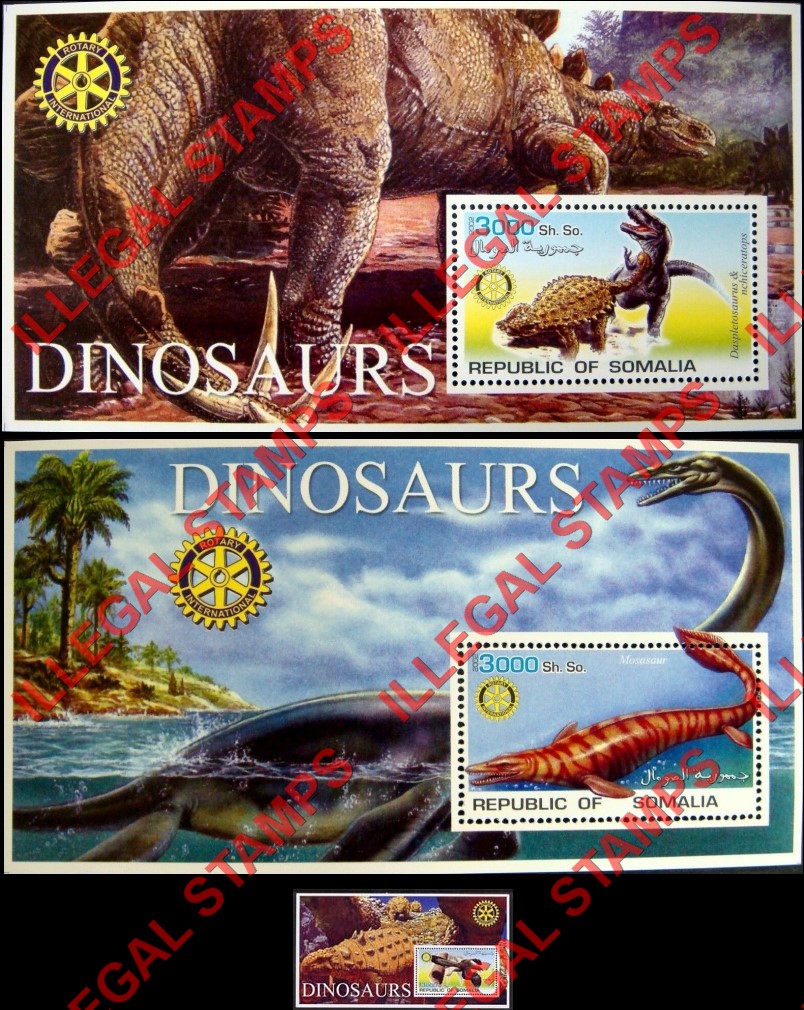 Somalia 2002 Dinosaurs with Rotary International logos Illegal Stamp Souvenir Sheets of 1 (Part 1) Somalia 2002 Dinosaurs with Rotary International logos Illegal Stamp Souvenir Sheets of 1 (Part 1)