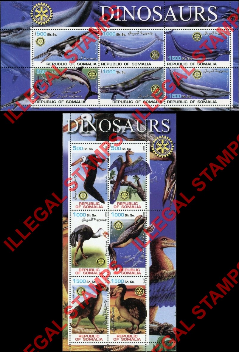 Somalia 2002 Dinosaurs with Rotary International logos Illegal Stamp Souvenir Sheets of 6 (Part 3) Somalia 2002 Dinosaurs with Rotary International logos Illegal Stamp Souvenir Sheets of 6 (Part 3)