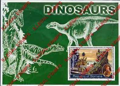 Somalia 2002 Dinosaurs with Scouts logos and Baden Powell Illegal Stamp Souvenir Sheet of 1 Somalia 2002 Dinosaurs with Scouts logos and Baden Powell Illegal Stamp Souvenir Sheet of 1