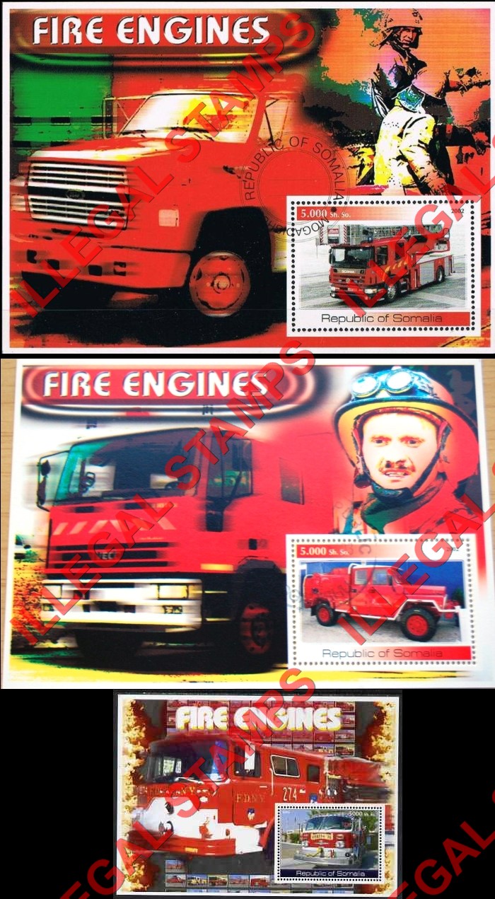 Somalia 2002 Fire Engines Illegal Stamp Souvenir Sheets of 1 Somalia 2002 Fire Engines Illegal Stamp Souvenir Sheets of 1