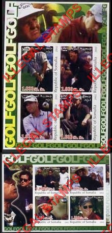 Somalia 2002 Golf Illegal Stamp Souvenir Sheets of 4 Somalia 2002 Golf Illegal Stamp Souvenir Sheets of 4