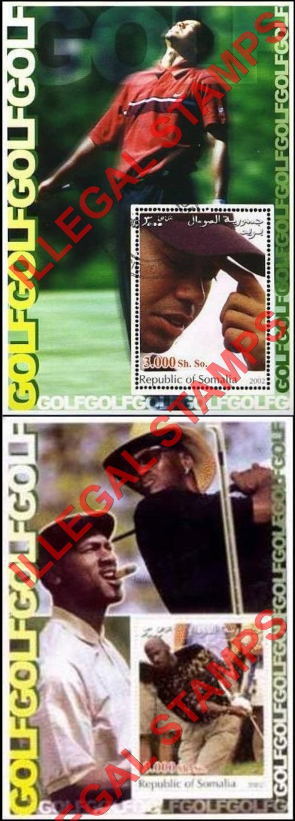 Somalia 2002 Golf Illegal Stamp Souvenir Sheets of 1 Somalia 2002 Golf Illegal Stamp Souvenir Sheets of 1