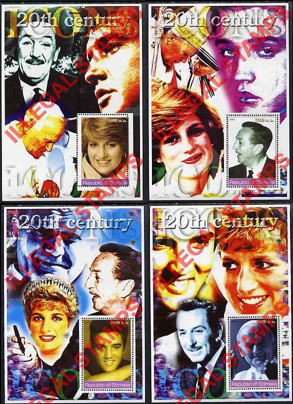 Somalia 2002 Icons of the 20th Century Illegal Stamp Souvenir Sheets of 1 Somalia 2002 Icons of the 20th Century Illegal Stamp Souvenir Sheets of 1