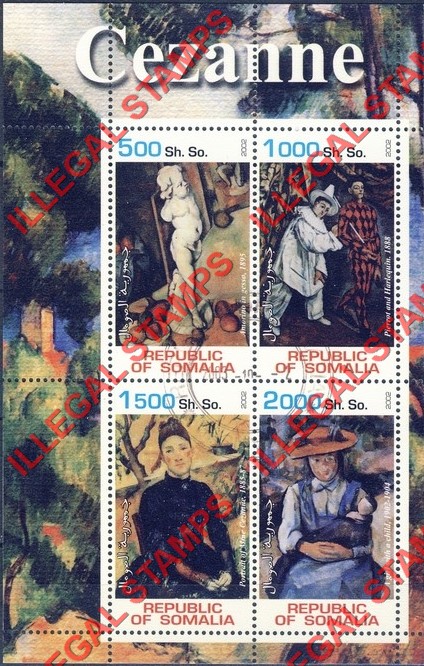 Somalia 2002 Paintings by Cezanne Illegal Stamp Souvenir Sheet of 4 Somalia 2002 Paintings by Cezanne Illegal Stamp Souvenir Sheet of 4