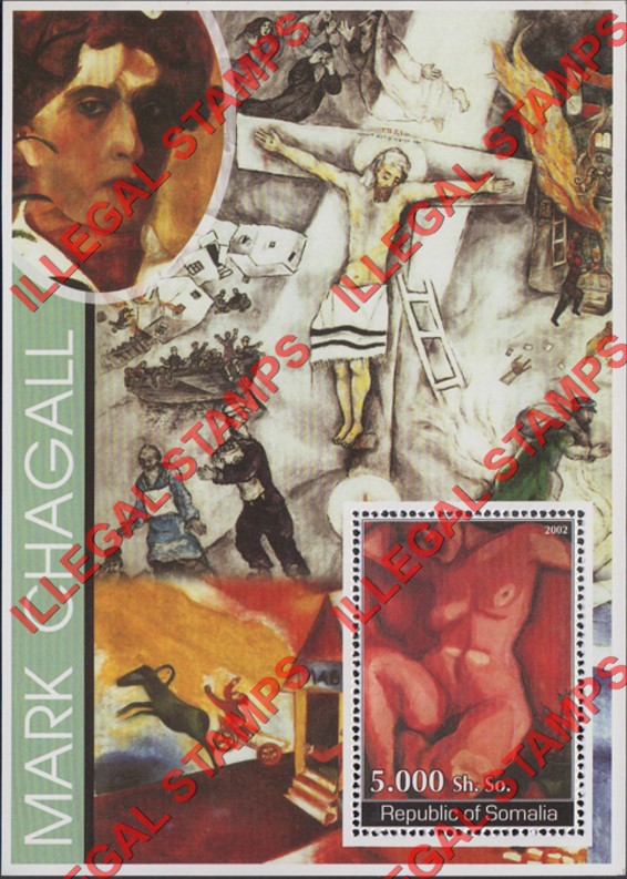 Somalia 2002 Paintings by Marc Chagall Illegal Stamp Souvenir Sheet of 1 Somalia 2002 Paintings by Marc Chagall Illegal Stamp Souvenir Sheet of 1