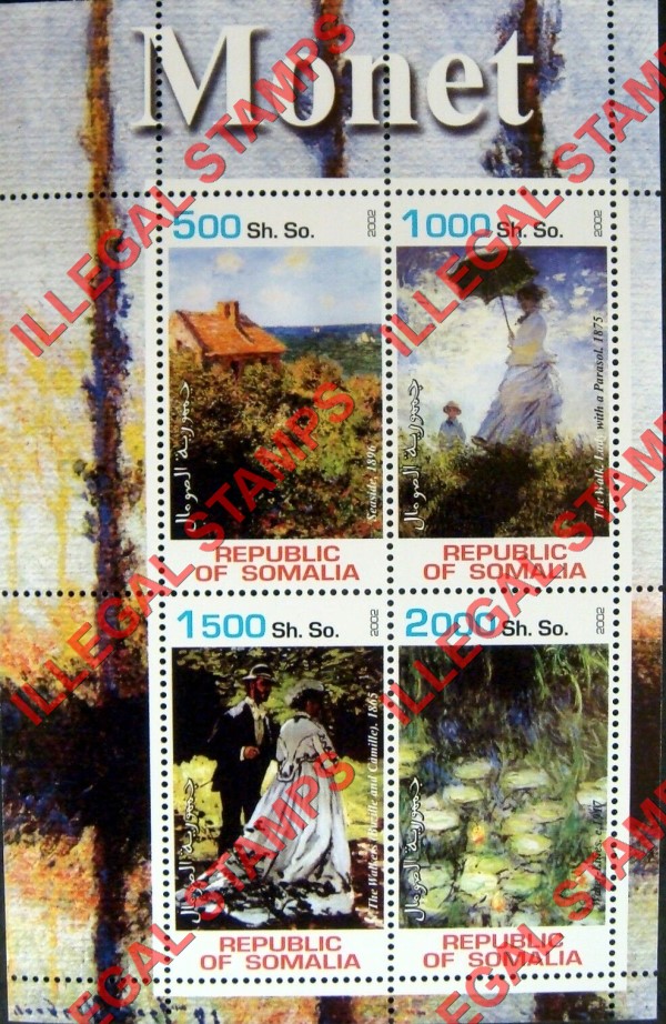 Somalia 2002 Paintings by Monet Illegal Stamp Souvenir Sheet of 4 Somalia 2002 Paintings by Monet Illegal Stamp Souvenir Sheet of 4