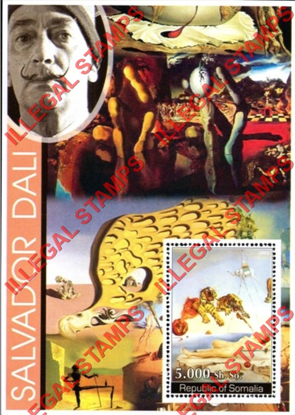 Somalia 2002 Paintings by Salvador Dali Illegal Stamp Souvenir Sheet of 1 Somalia 2002 Paintings by Salvador Dali Illegal Stamp Souvenir Sheet of 1