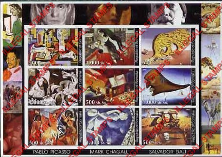 Somalia 2002 Paintings Illegal Stamp Souvenir Sheet of 9 Somalia 2002 Paintings Illegal Stamp Souvenir Sheet of 9