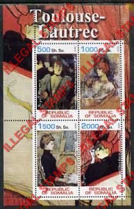 Somalia 2002 Paintings by Toulouse-Lautrec Illegal Stamp Souvenir Sheet of 4 Somalia 2002 Paintings by Toulouse-Lautrec Illegal Stamp Souvenir Sheet of 4