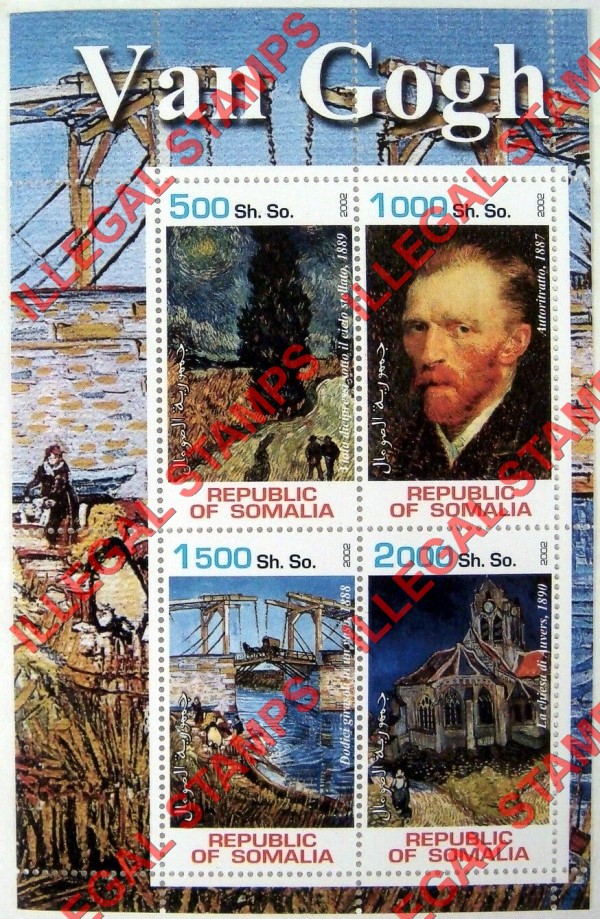 Somalia 2002 Paintings by Van Gogh Illegal Stamp Souvenir Sheet of 4 Somalia 2002 Paintings by Van Gogh Illegal Stamp Souvenir Sheet of 4