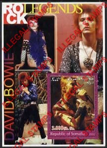 Somalia 2002 Rock Legends David Bowie Illegal Stamp Souvenir Sheet of 1 Somalia 2002 Rock Legends David Bowie Illegal Stamp Souvenir Sheet of 1