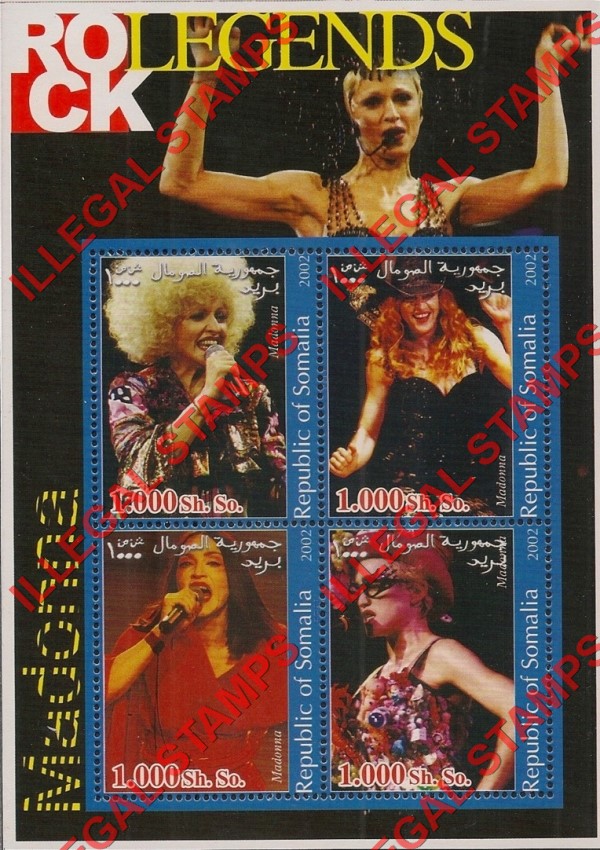 Somalia 2002 Rock Legends Madonna Illegal Stamp Souvenir Sheet of 4 Somalia 2002 Rock Legends Madonna Illegal Stamp Souvenir Sheet of 4