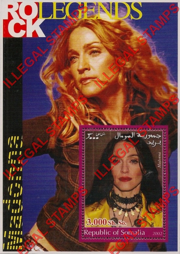 Somalia 2002 Rock Legends Madonna Illegal Stamp Souvenir Sheet of 1 Somalia 2002 Rock Legends Madonna Illegal Stamp Souvenir Sheet of 1