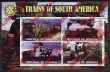 Somalia 2002 Trains of South America Illegal Stamp Souvenir Sheet of 4 Somalia 2002 Trains of South America Illegal Stamp Souvenir Sheet of 4