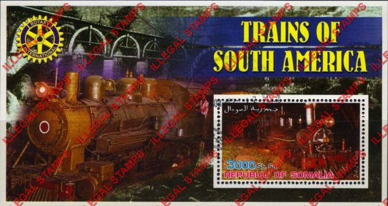 Somalia 2002 Trains of South America Illegal Stamp Souvenir Sheet of 1 Somalia 2002 Trains of South America Illegal Stamp Souvenir Sheet of 1