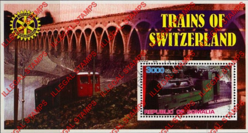 Somalia 2002 Trains of Switzerland Illegal Stamp Souvenir Sheet of 1 Somalia 2002 Trains of Switzerland Illegal Stamp Souvenir Sheet of 1