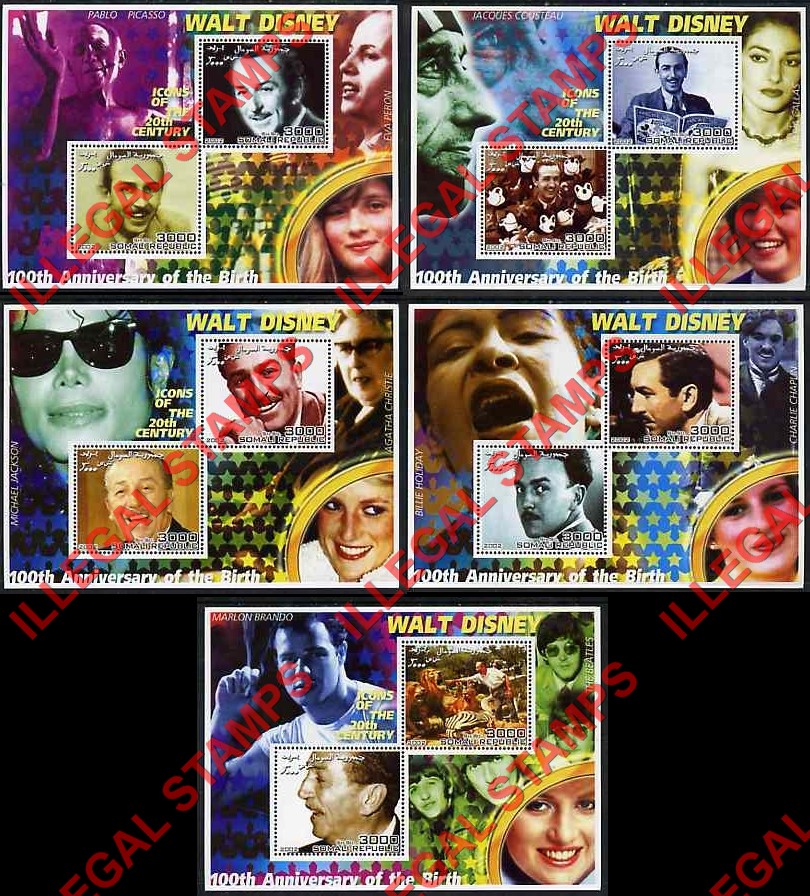 Somalia 2002 Walt Disney Illegal Stamp Souvenir Sheets of 2 Somalia 2002 Walt Disney Illegal Stamp Souvenir Sheets of 2