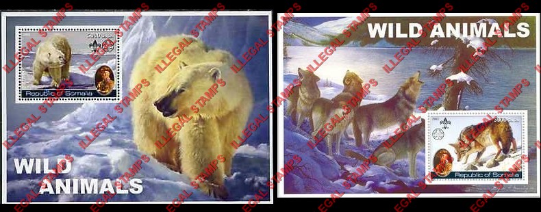 Somalia 2002 Wild Animals Illegal Stamp Souvenir Sheets of 1 Somalia 2002 Wild Animals Illegal Stamp Souvenir Sheets of 1