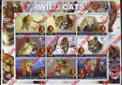Somalia 2002 Wild Cats Illegal Stamp Souvenir Sheet of 9 Somalia 2002 Wild Cats Illegal Stamp Souvenir Sheet of 9