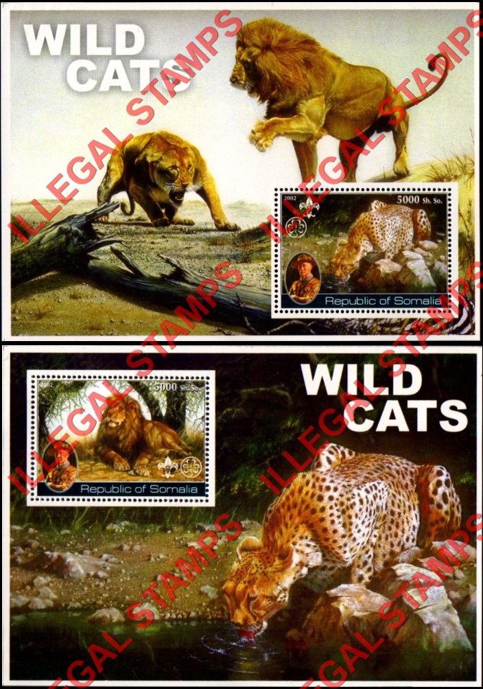 Somalia 2002 Wild Cats Illegal Stamp Souvenir Sheets of 1 Somalia 2002 Wild Cats Illegal Stamp Souvenir Sheets of 1