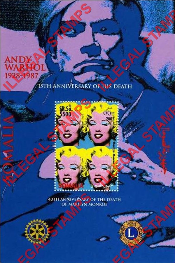 Somalia 2002 Andy Warhol Paintings Marilyn Monroe Illegal Stamp Souvenir Sheet of 1 Somalia 2002 Andy Warhol Paintings Marilyn Monroe Illegal Stamp Souvenir Sheet of 1