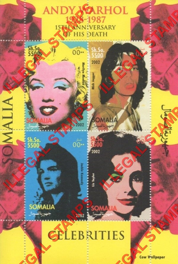 Somalia 2002 Andy Warhol Paintings Illegal Stamp Souvenir Sheet of 4 Somalia 2002 Andy Warhol Paintings Illegal Stamp Souvenir Sheet of 4