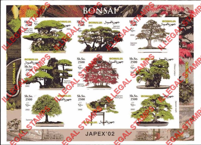 Somalia 2002 Bonsai Trees Illegal Stamp Souvenir Sheet of 9 Somalia 2002 Bonsai Trees Illegal Stamp Souvenir Sheet of 9