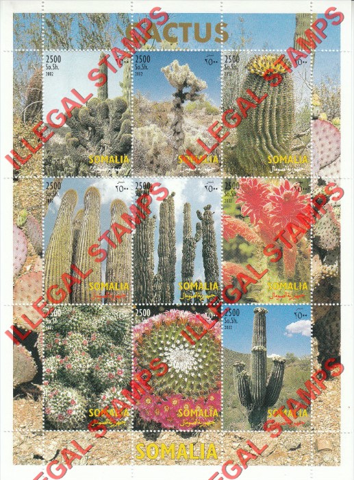 Somalia 2002 Cactus Illegal Stamp Souvenir Sheet of 9 Somalia 2002 Cactus Illegal Stamp Souvenir Sheet of 9