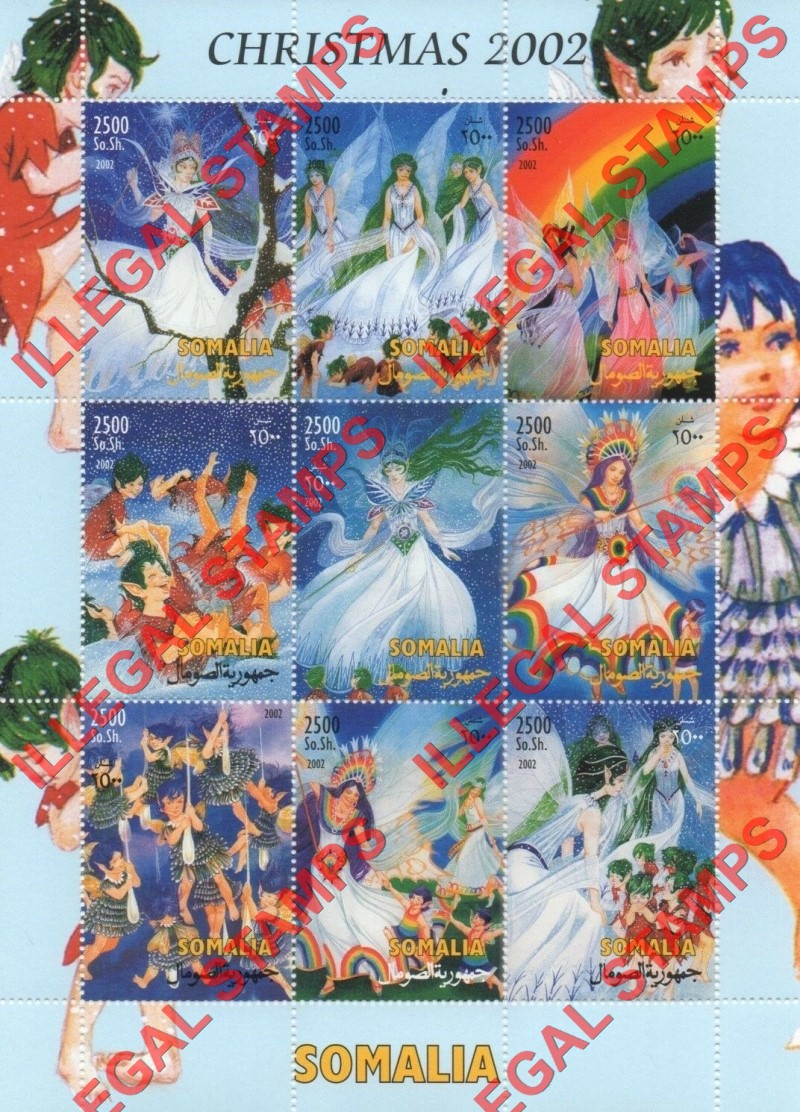 Somalia 2002 Christmas Fairy Tales Illegal Stamp Souvenir Sheet of 9 (Sheet 2) Somalia 2002 Christmas Fairy Tales Illegal Stamp Souvenir Sheet of 9 (Sheet 2)