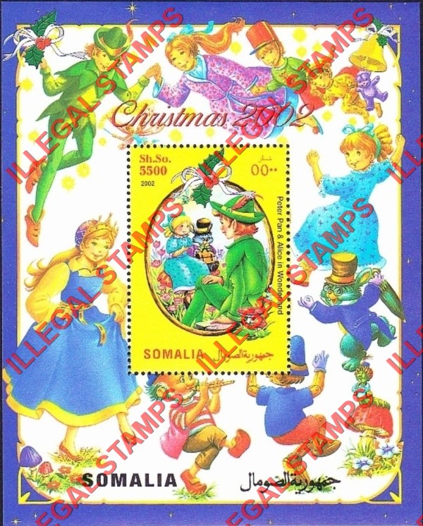 Somalia 2002 Christmas Peter Pan and Alice in Wonderland Illegal Stamp Souvenir Sheet of 1 Somalia 2002 Christmas Peter Pan and Alice in Wonderland Illegal Stamp Souvenir Sheet of 1