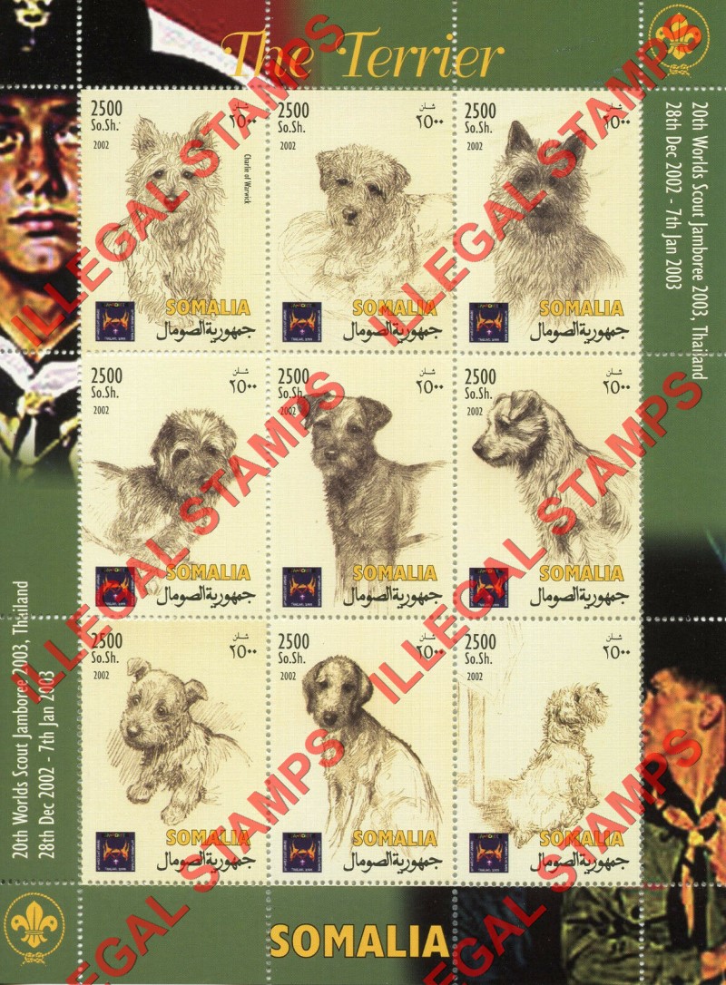 Somalia 2002 Dogs Terrier Illegal Stamp Souvenir Sheet of 9 Somalia 2002 Dogs Terrier Illegal Stamp Souvenir Sheet of 9
