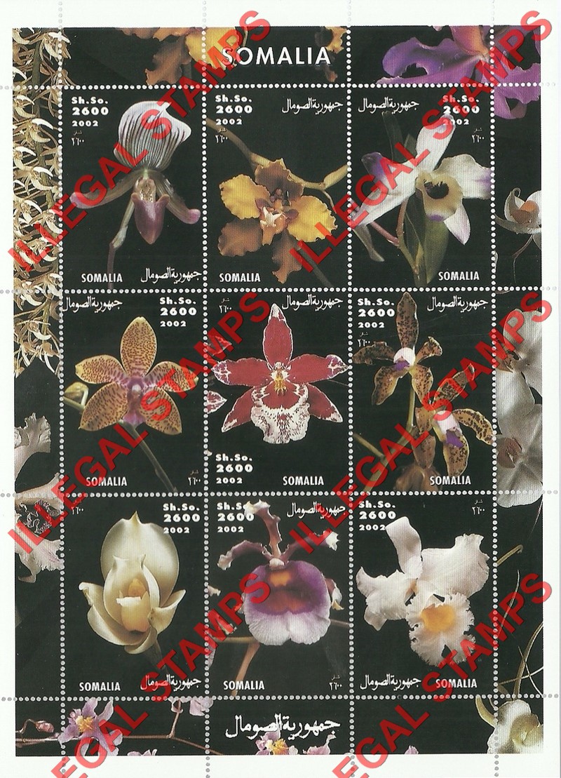 Somalia 2002 Orchids Illegal Stamp Souvenir Sheet of 9 (Sheet 1) Somalia 2002 Orchids Illegal Stamp Souvenir Sheet of 9 (Sheet 1)