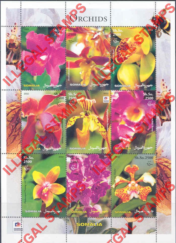 Somalia 2002 Orchids Illegal Stamp Souvenir Sheet of 9 (Sheet 2) Somalia 2002 Orchids Illegal Stamp Souvenir Sheet of 9 (Sheet 2)