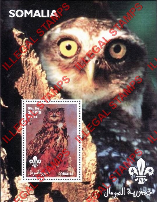 Somalia 2002 Owls Illegal Stamp Souvenir Sheet of 1 (Sheet 1) Somalia 2002 Owls Illegal Stamp Souvenir Sheet of 1 (Sheet 1)