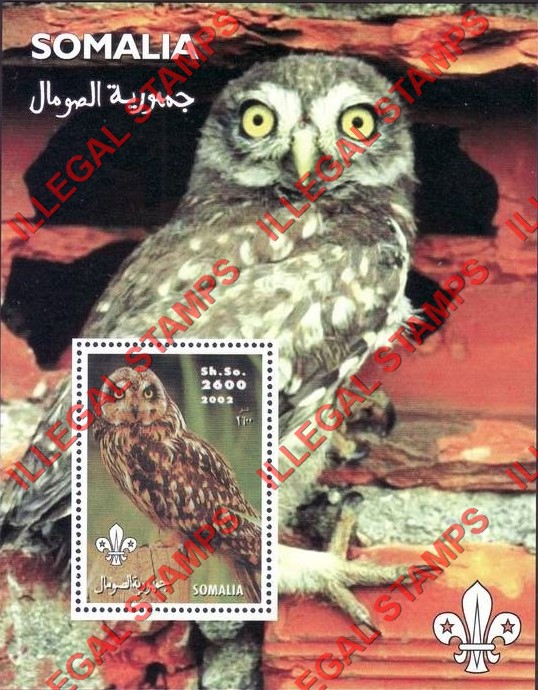Somalia 2002 Owls Illegal Stamp Souvenir Sheet of 1 (Sheet 2) Somalia 2002 Owls Illegal Stamp Souvenir Sheet of 1 (Sheet 2)