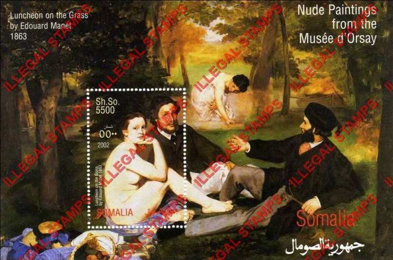 Somalia 2002 Paintings by Edouard Manet Illegal Stamp Souvenir Sheet of 1 Somalia 2002 Paintings by Edouard Manet Illegal Stamp Souvenir Sheet of 1