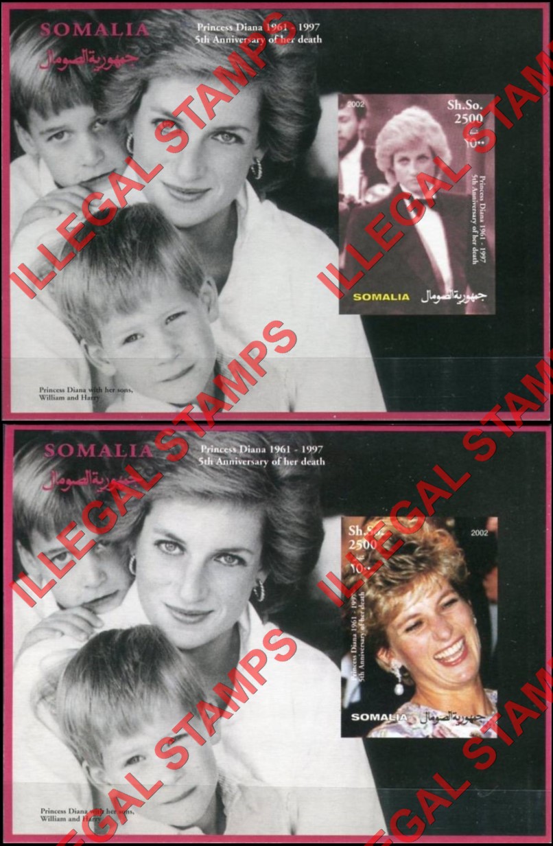 Somalia 2002 Princess Diana Illegal Stamp Souvenir Sheets of 1 (Part 1) Somalia 2002 Princess Diana Illegal Stamp Souvenir Sheets of 1 (Part 1)
