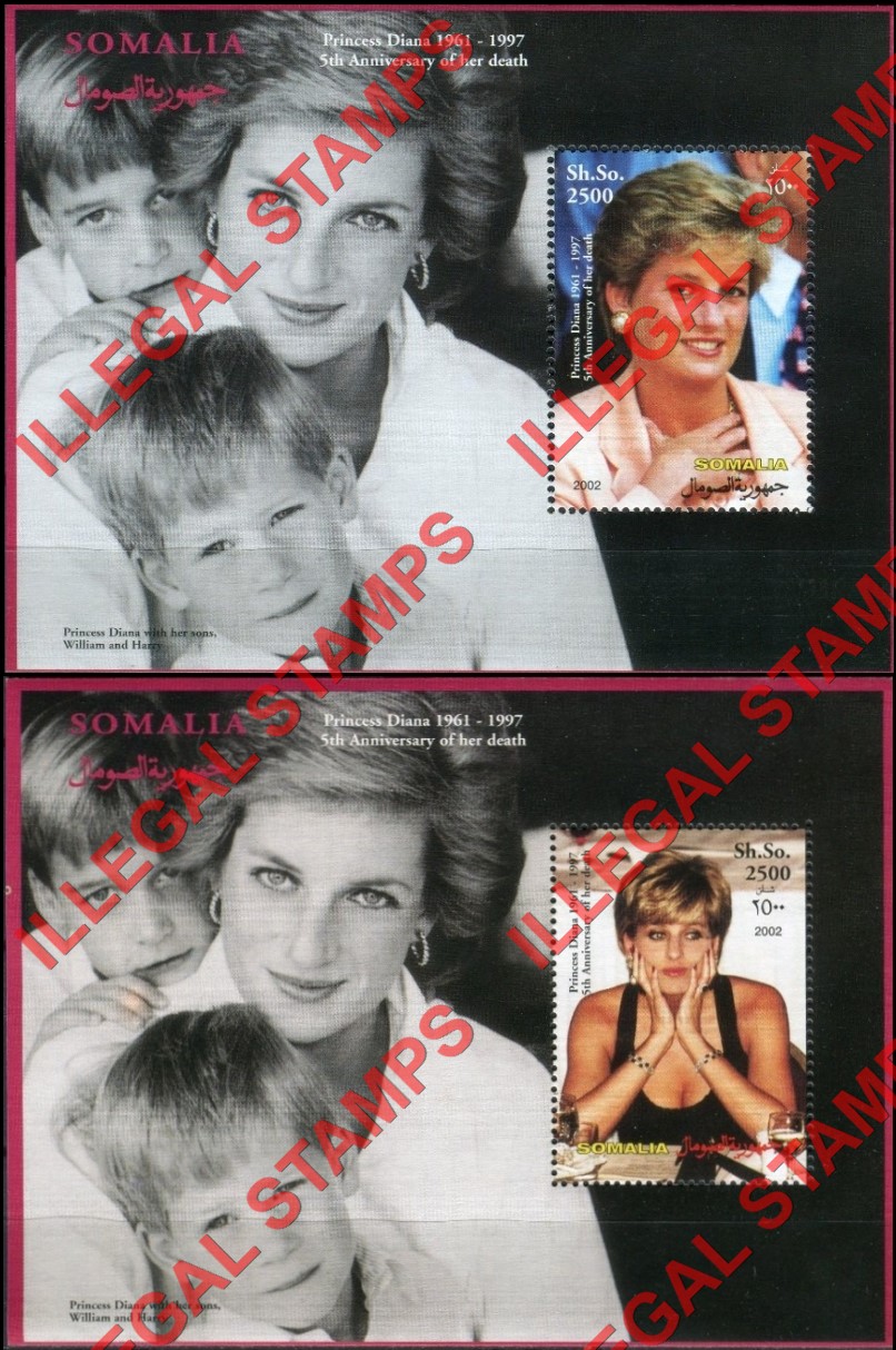 Somalia 2002 Princess Diana Illegal Stamp Souvenir Sheets of 1 (Part 2) Somalia 2002 Princess Diana Illegal Stamp Souvenir Sheets of 1 (Part 2)