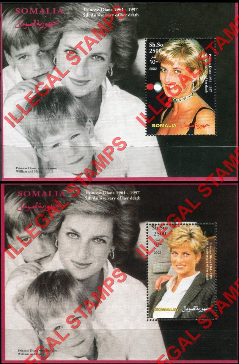 Somalia 2002 Princess Diana Illegal Stamp Souvenir Sheets of 1 (Part 3) Somalia 2002 Princess Diana Illegal Stamp Souvenir Sheets of 1 (Part 3)