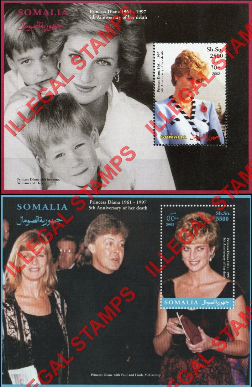 Somalia 2002 Princess Diana Illegal Stamp Souvenir Sheets of 1 (Part 4) Somalia 2002 Princess Diana Illegal Stamp Souvenir Sheets of 1 (Part 4)