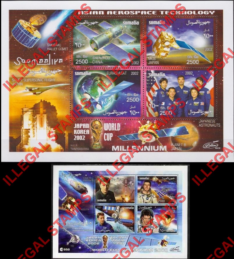 Somalia 2002 Space Lollini Produced Illegal Stamp Souvenir Sheets of 4 Somalia 2002 Space Lollini Produced Illegal Stamp Souvenir Sheets of 4