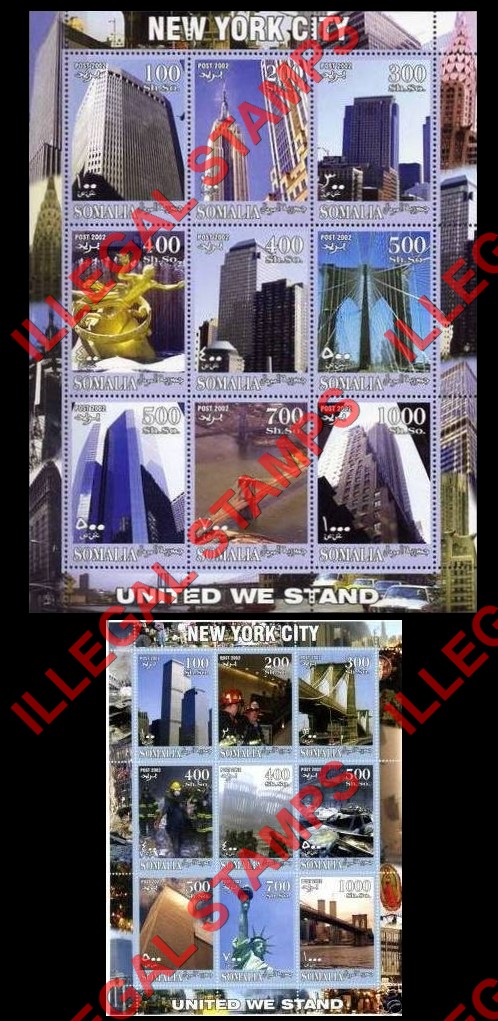 Somalia 2002 Twin Towers New York City Illegal Stamp Souvenir Sheet of 9 Somalia 2002 Twin Towers New York City Illegal Stamp Souvenir Sheet of 9