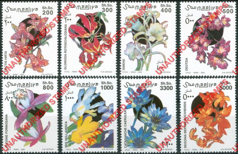 Somalia 2002 Unauthorized IPZS Flowers Orchids Stamps Michel 983-990 Somalia 2002 Unauthorized IPZS Flowers Orchids Stamps Michel 983-990