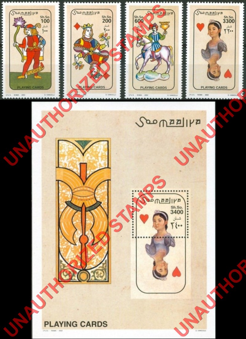 Somalia 2002 Unauthorized IPZS Playing Cards Stamps Michel 933-936 BL 88 Somalia 2002 Unauthorized IPZS Playing Cards Stamps Michel 933-936 BL 88