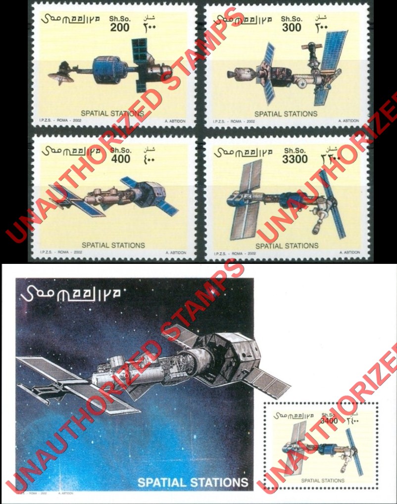 Somalia 2002 Unauthorized IPZS Space Stations Stamps Michel 950-953 BL 92 Somalia 2002 Unauthorized IPZS Space Stations Stamps Michel 950-953 BL 92