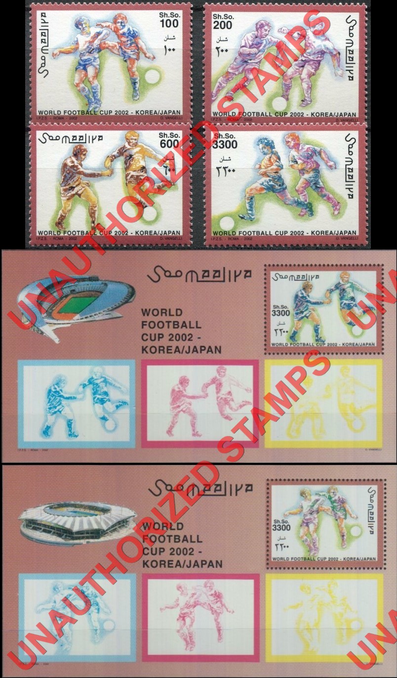 Somalia 2002 Unauthorized IPZS World Football Cup Stamps Michel 927-930 BL 86 and 87 Somalia 2002 Unauthorized IPZS World Football Cup Stamps Michel 927-930 BL 86 and 87