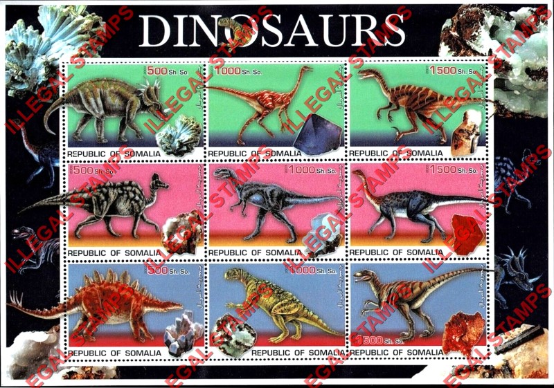 Somalia 2003 Dinosaurs Illegal Stamp Souvenir Sheet of 9 Somalia 2003 Dinosaurs Illegal Stamp Souvenir Sheet of 9