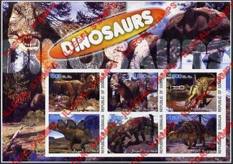 Somalia 2003 Dinosaurs Illegal Stamp Souvenir Sheet of 6 Somalia 2003 Dinosaurs Illegal Stamp Souvenir Sheet of 6